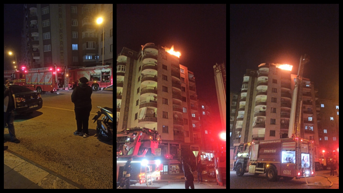 Diyarbakır’da apartmanın çatısında çıkan yangın korkuttu